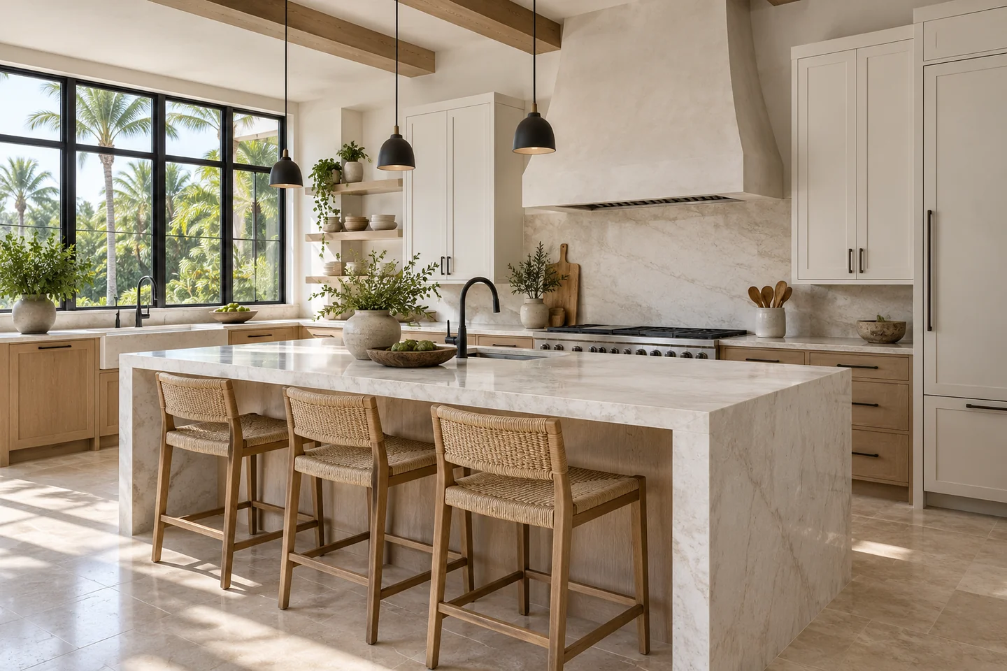 AI-generated concept of a warm modern kitchen with an island
